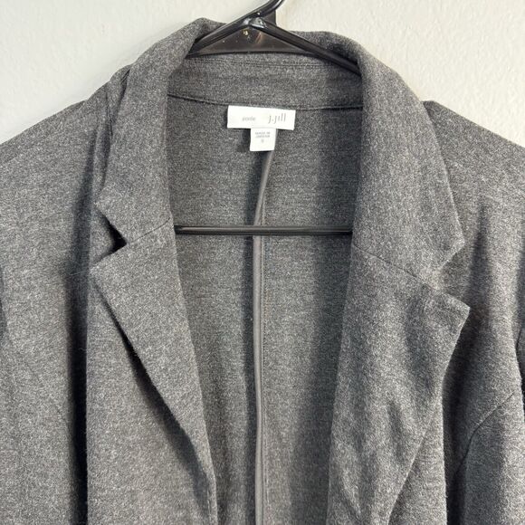 J. JILL Ponte Open Front Knit Jacket Blazer Cardigan Gray Small S Career EUC - Picture 3 of 5